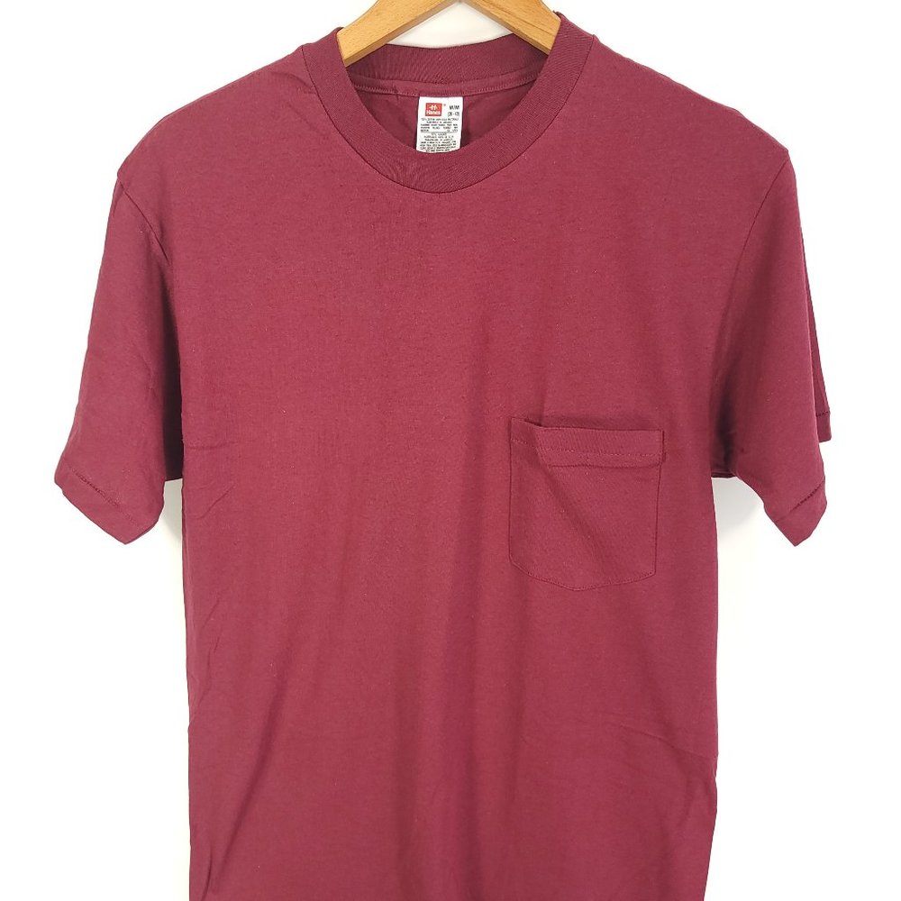 Vtg Hanes T-Shirt Mens Medium Burgundy Blank Single Stitch Short Sleeve